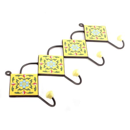 Yellow And Turquoise Tiny Flower Ceramic Tiles Hooks Online